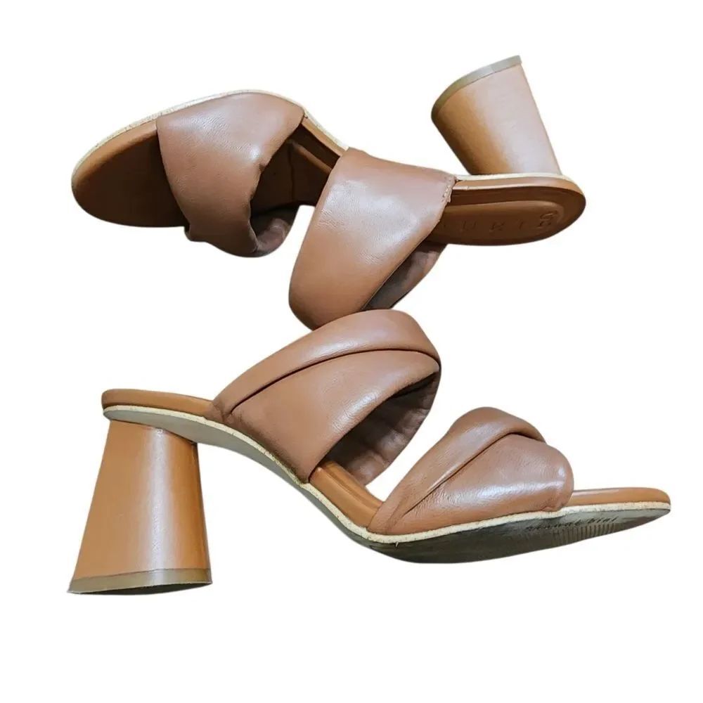 Gianni Bini Lorri Heels Brown Leather Open Toe Heeled Sandals Sz 7